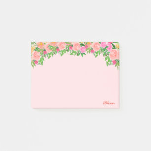 Post-it® Fleurs roses & calligraphie sur rose clair