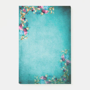 Post-it® Fleurs roses florales victoriennes turquoise rose 