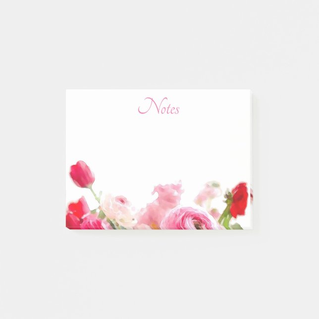 Post-it® Fleurs Roses personnalisées Modèle d'aquarelle fle (Devant)