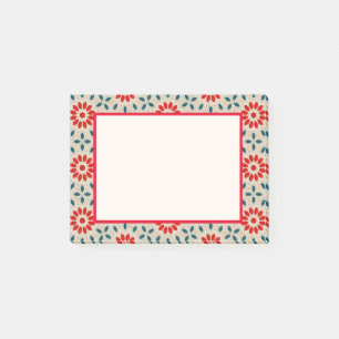 Post-it® Fleurs rouges Folk Art et Feuilles verts