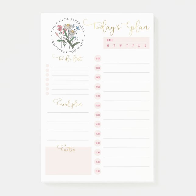Post-it® Fleurs Sauvages Pink Gold Daily Planning To Do Lis (Devant)