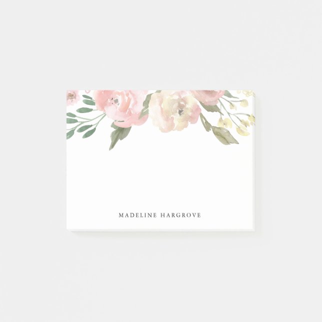 Post-it® Fleurs subtiles Aquarelle rose Floral Personnalisé (Devant)