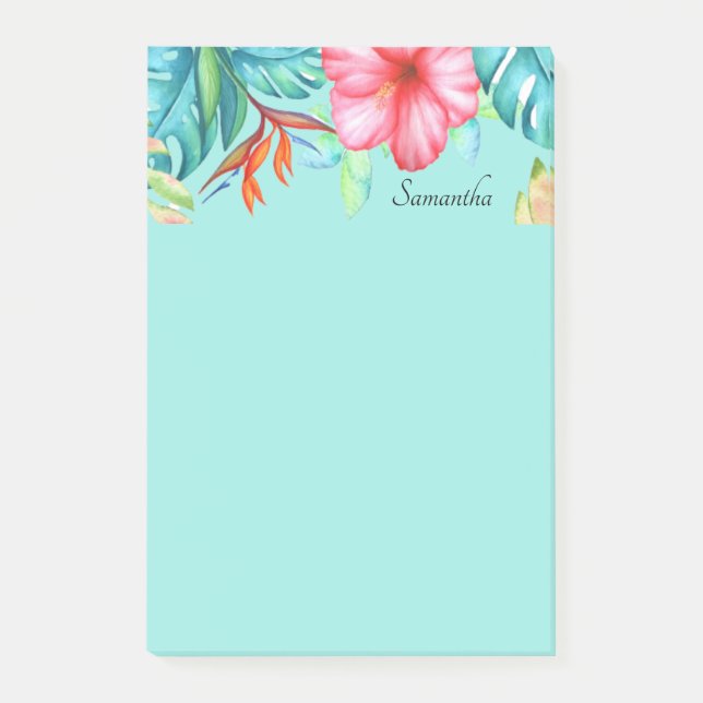Post-it® Fleurs tropicales Turquoise personnalisé (Devant)
