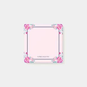 Post-it® Fleurs vibrantes rose chaud sur nom personnalisé b