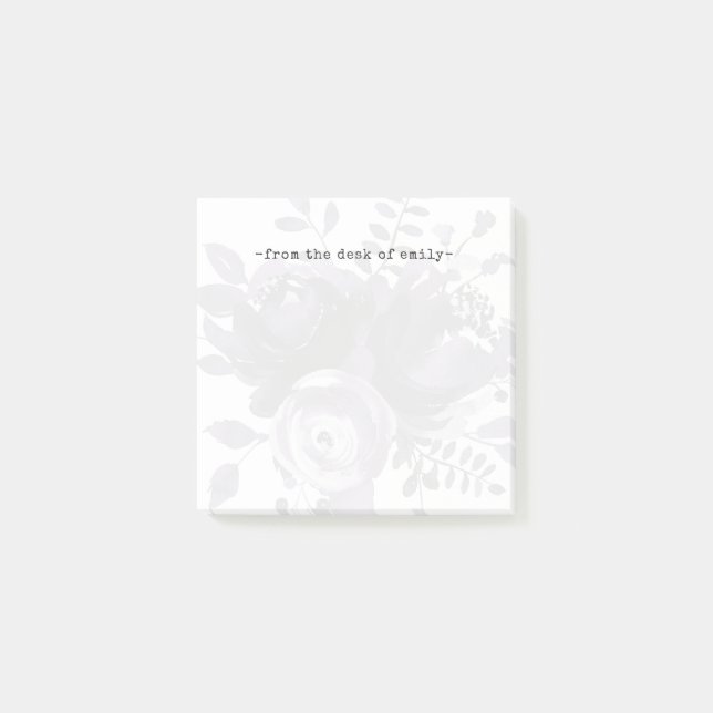 Post-it® Floral mauve doux sous couvert blanc et nom (Devant)