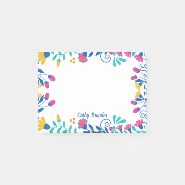 Post-it® Floral mexicain Nom personnalisé Papier à lettres (Devant)