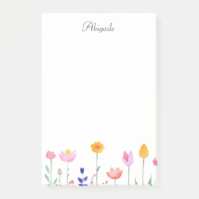 Post-it® Floraux d'aquarelle et nom du script (Devant)