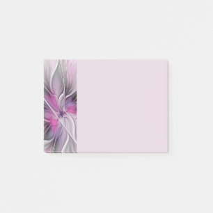 Post-it® Fractal Floral Moderne Abstrait Fleur Rose Gris