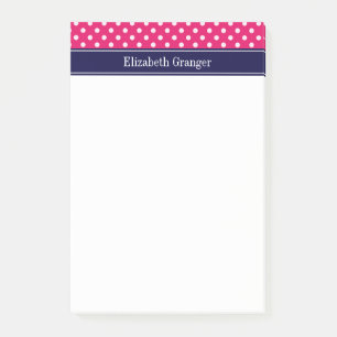 Post-it® Framboise Blanc Pois Marine Nom bleu Monogramme