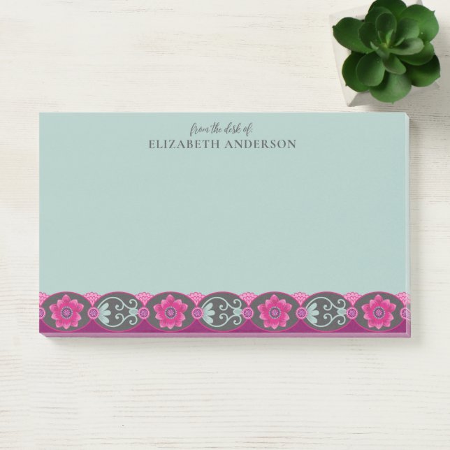 Post-it® From the Desk of Pretty Teal Floral (Bureau)