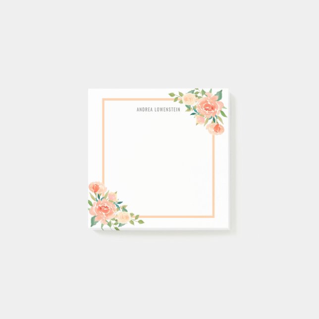 Post-it® Frontière moderne florale de pêche chic (Devant)