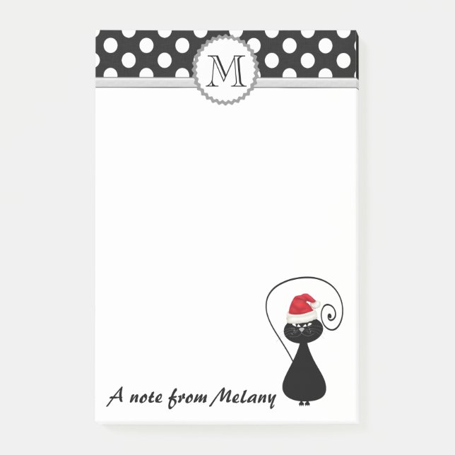 Post-it® Funny whimsical Père Noël chat pois monogramme (Devant)