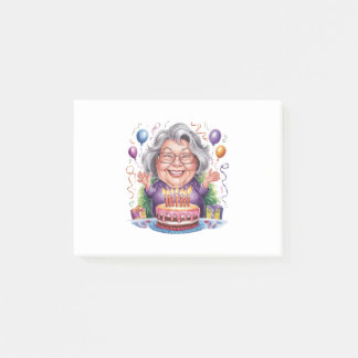 Post-it® Gâteau d'anniversaire art pour dame âgée excitée