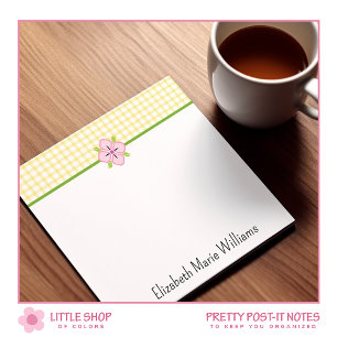 Post-it® Gingham Jaune Floral Rose Personnalisé