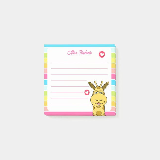 Post-it® Giraffe Cute Avec Coeurs Rainbow Nom de l'enseigna (Devant)