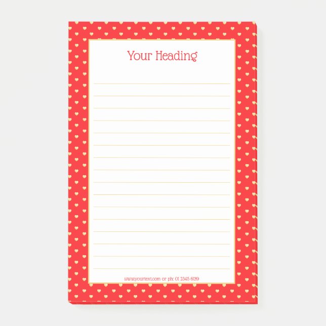 Post-it® Girly Hearts Faux Gold Foil Motif rouge (Devant)