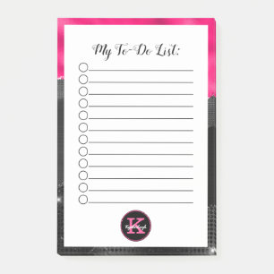Post-it® Glam Black Grey Hot Pink Waves Monogramme To Do Li