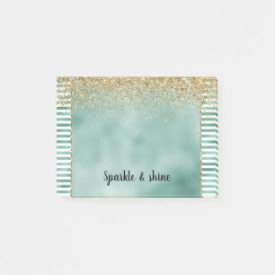 Post-it® Glam Green White Stripes Gold Parties scintillant