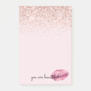 Post-it® Glam Rose Kiss Lips Blush Parties scintillant
