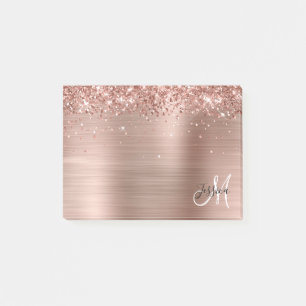Post-it® Glitter Rose or huile noir et blanc Monogramme