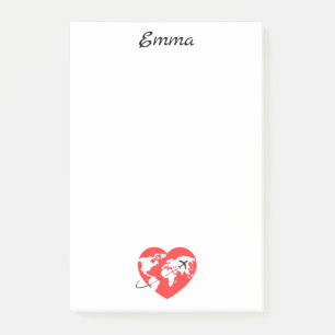 Post-it® Globe & avion en forme de coeur mignon, Nom person