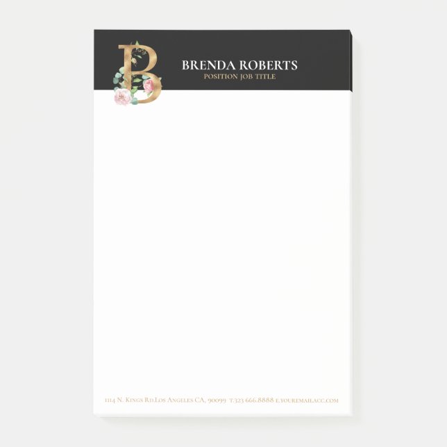 Post-it® Gold and flowers lettering monogram B (Devant)