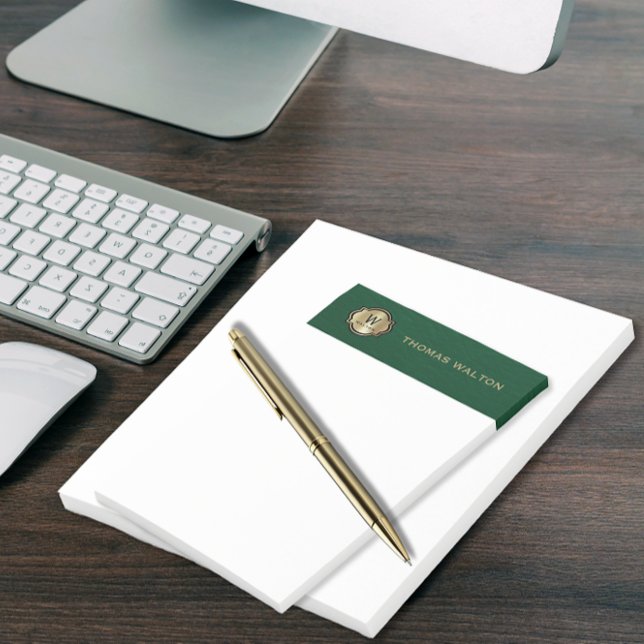 Post-it® Gold Monogram Emerald Green Leather Look Elegant (Créateur téléchargé)