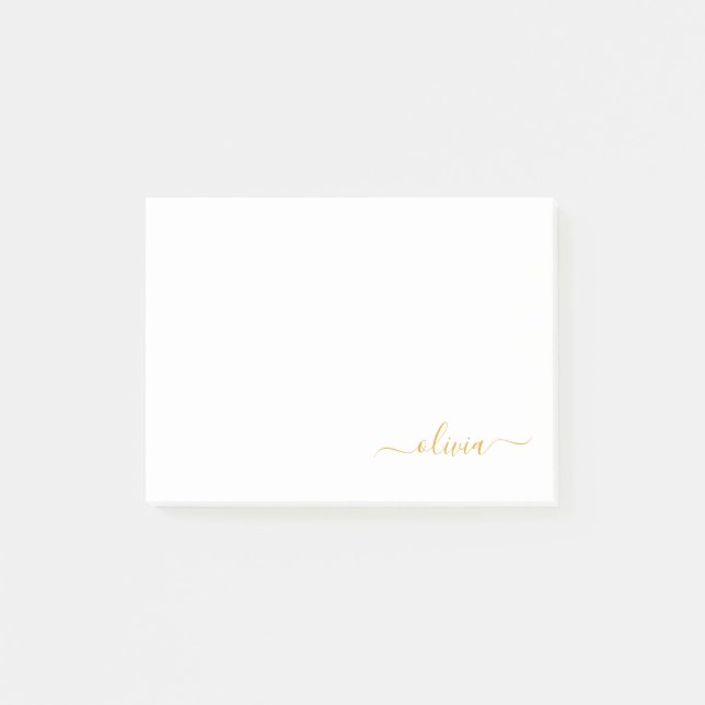 Post-it® Gold White Modern Script Girl Monogramme Nom (Devant)