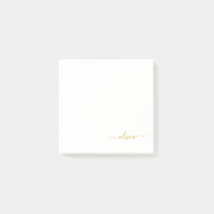 Post-it® Gold White Modern Script Nom du monogramme de la f