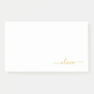Post-it® Gold White Modern Script Nom du monogramme de la f