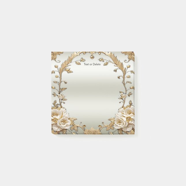 Post-it® Golden Ornate White Flowers Post it Notes (Devant)