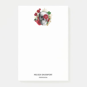 Post-it® Goth Crâne avec Fleurs rouges et Feuilles d'or