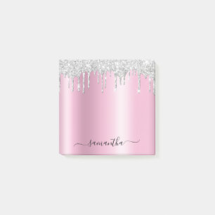 Post-it® Gouttes de paillettes argentées rose scintillant