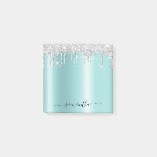 Post-it® Gouttes de paillettes argentées Turquoise clair sc