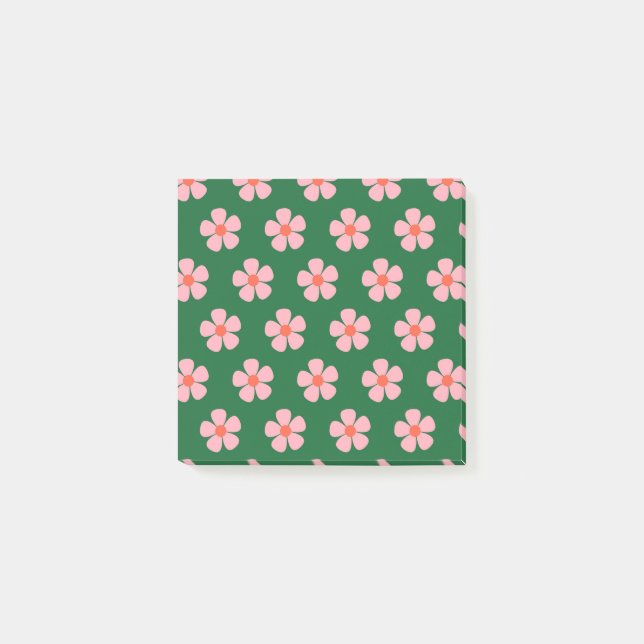 Post-it® Gras Vert & Rose Whimsar Fleur Motifs rétro (Devant)