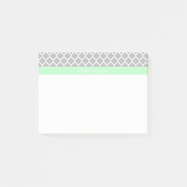 Post-it® Gray White Moroccan #5 Mint Name Monogram (Devant)