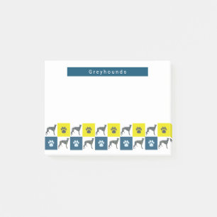 Post-it® Greyhound / Lurcher Dog & Paw Yellow & Blue Grid