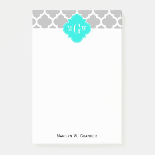 Post-it® Gris Blanc Marocain #5 Brt Aqua 3 Monogramme initi