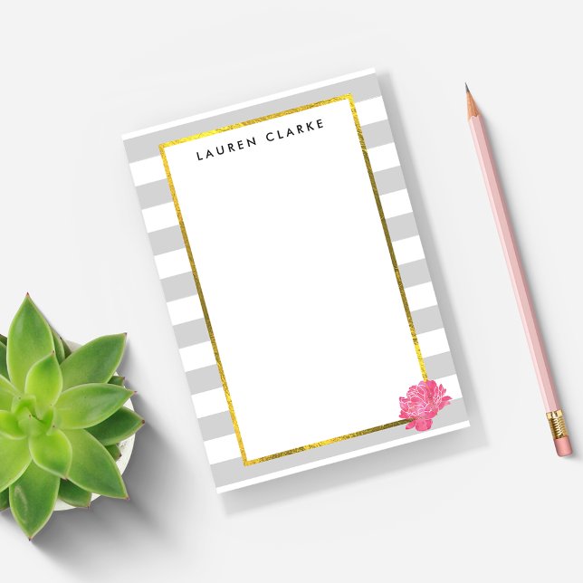 Post-it® Gris et pivoine rose Personnalisé (Créateur téléchargé)