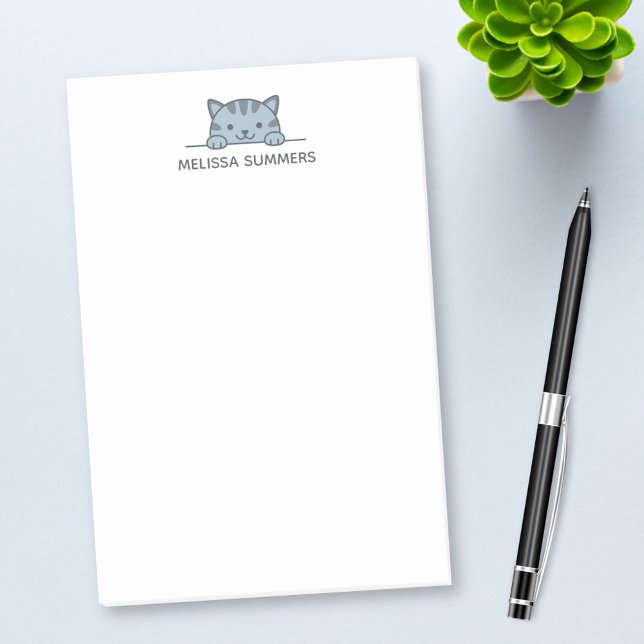 Post-it® Gris Tabby Chat Pékin au-dessus de Nom personnalis (Créateur téléchargé)