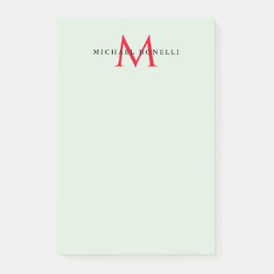 Post-it® Gris vert et Monogramme rouge Moderne minimaliste