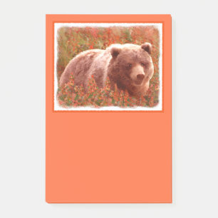 Post-it® Grizzly Bear Cub dans Fireweed Peinture Art de la