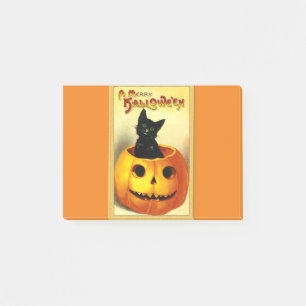 Post-it® Halloween Kitty assis à Jack-o'-lantern