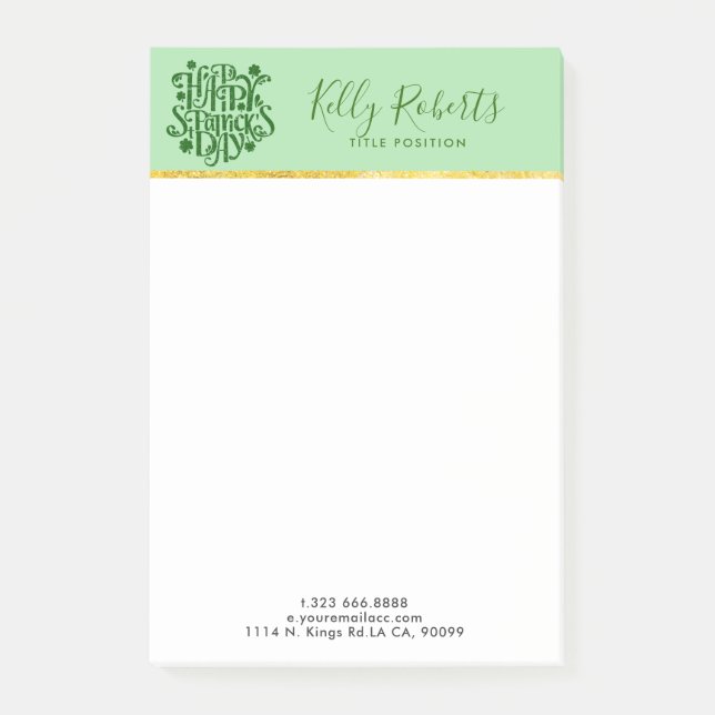 Post-it® Happy St Patrick's Elegant Day Typography Design (Devant)