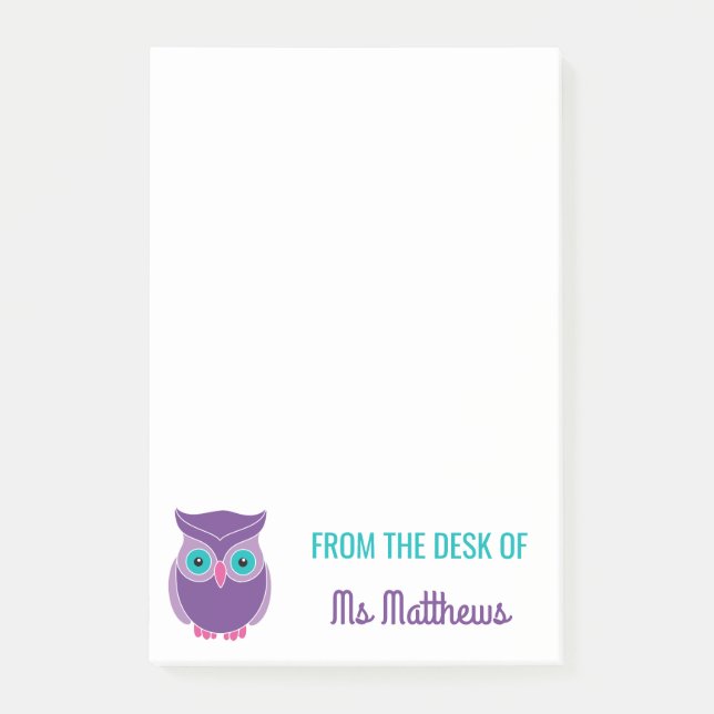 Post-it® Hibou pourpre mignon personnalisé par professeur (Devant)