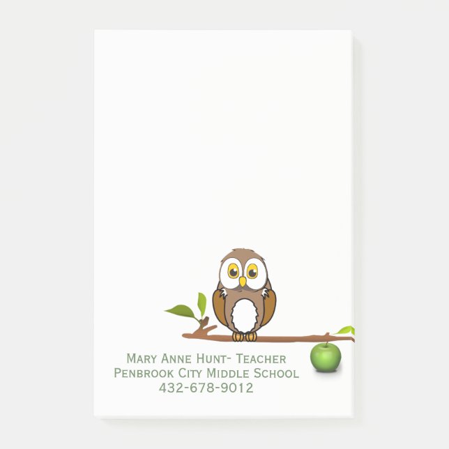 Post-it® Hibou sur le bloc-notes du professeur de coutume (Devant)