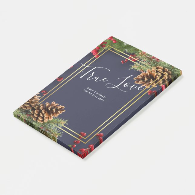 Post-it® Hiver Red Berries Pine Cones Mariage (Incliné)
