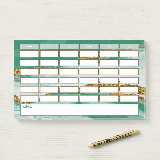 Post-it® Horaire hebdomadaire de l'école moderne en marbre  (Sur un bureau)