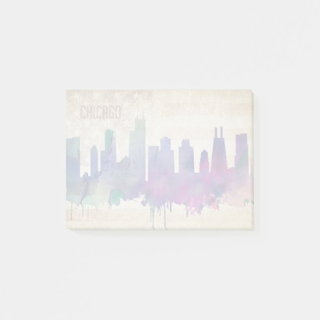 Post-it® Horizon de ville d'aquarelle de Chicago, IL | (Devant)