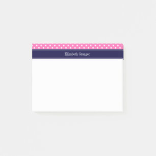 Post-it® Hot Pink #2 Wht Polka Dots Navy Blue Name monogram